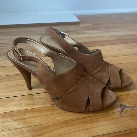 J Crew Julienne Suede Heels brown sandal pump high heel open toe size 8 - Picture 2 of 11
